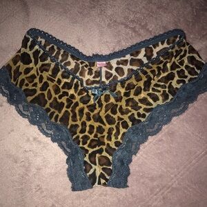 PINK Victoria’s Secret Semi-Shear Leopard and Navy Blue Lace Trim Size S